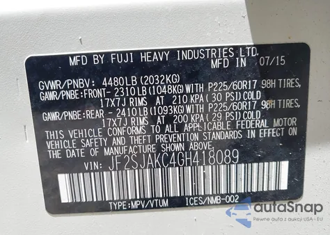 2016 Subaru Forester 2.5I Limited z USA, uszkodzony, nr VIN JF2SJAKC4GH418089